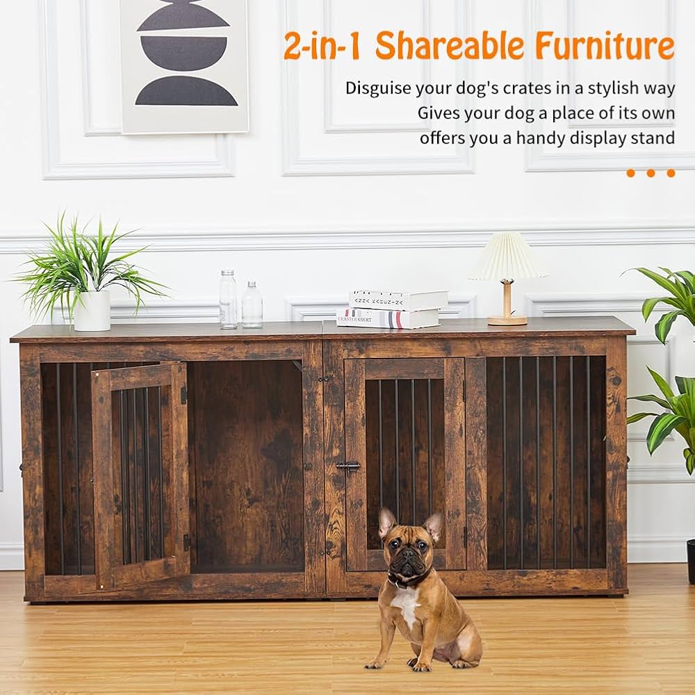 Amazon.com: Furniture Style Dog Crate for 2 Rooms,Wooden